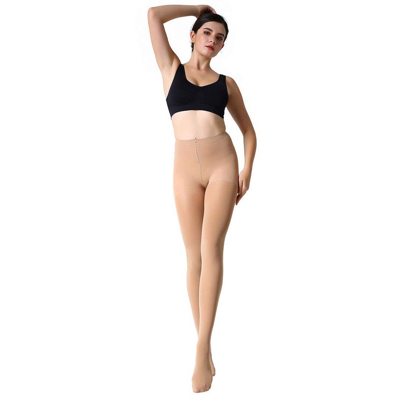 MANZI 1 Pairs Run Resistant Control Top Panty Hose Opaque Tights, Small, Suntan - Image 4
